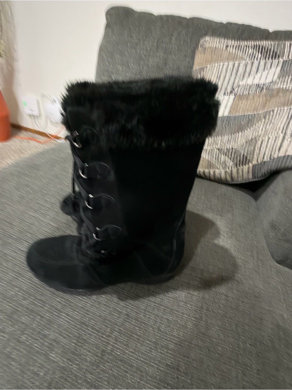 Sporto Black Faux-Fur Lace-Up Winter Boot